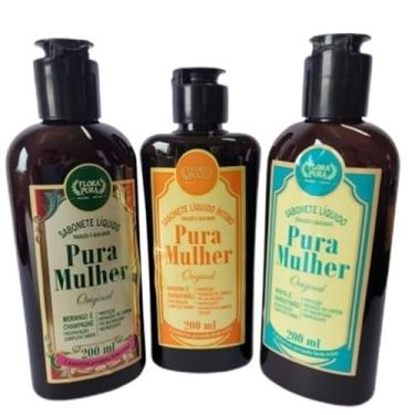 Imagem de kit 3 sabonete líquido íntimo Aroeira menta Morango sortidos 200ml Flora Pura