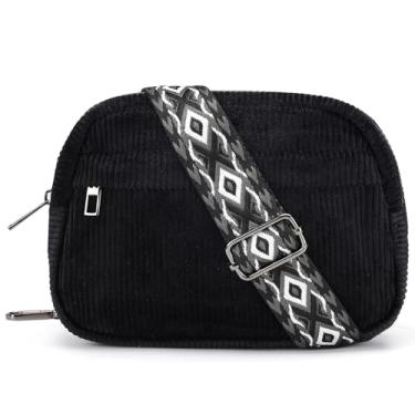 Imagem de MAXTOP Pequenas bolsas transversais femininas pochete com alça ajustável, Veludo cotelê preto, Bolsa transversal pequena