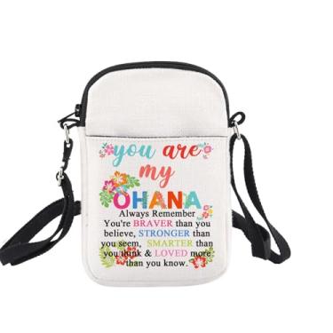 Imagem de Ohana Gifts You're My Ohanas Bolsa tiracolo Presentes para a família Ohana Presentes Inspiradores Ohana Amigos Hibisco Havaiano Flor Bolsa, Branco