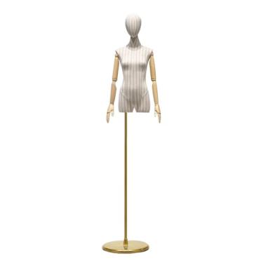 Imagem de Manequim destacável de tronco de linho, manequim com suporte de metal ajustável de 73 a 96 polegadas, braço de madeira maciça que pode girar(Gold)