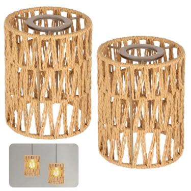Imagem de Abajur de vime, 2 peças de persiana de vime, substituição de abajur de vime retrô de fazenda, 12 cm D × 5,22 cm A, cortinas cilíndricas para lâmpadas de chão, luminária pendente, lustre, arandelas
