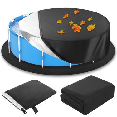 Imagem de Chunm Capa de piscina dobrável para cães de estimação de 48 polegadas, tapetes redondos de 3 m, forro preto mais espesso para proteção inferior, capa dobrável com material de tecido Oxford e design de