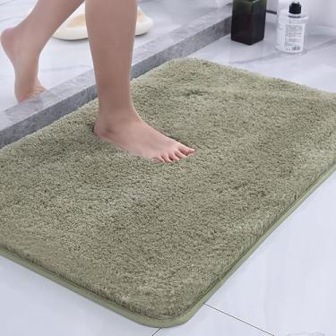 Imagem de MATENGZIG Tapete de banheiro de microfibra 61 x 91 cm, tapete de banheiro felpudo extra macio, antiderrapante, absorvente de água, lavável, verde claro