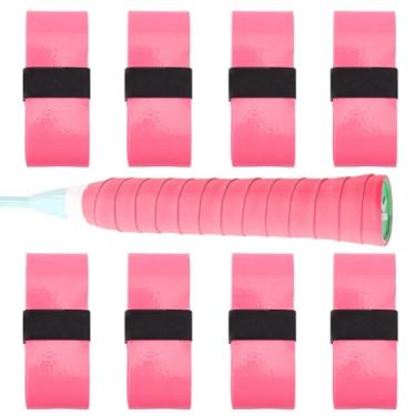 Imagem de SOFPLATE Pacote com 8 fitas de cabo de tênis de raquete rosa macia pré-cortada de couro PU pegajoso absorvente sensação seca fita de aderência raquete de tênis pegas overgrip para raquetes remos