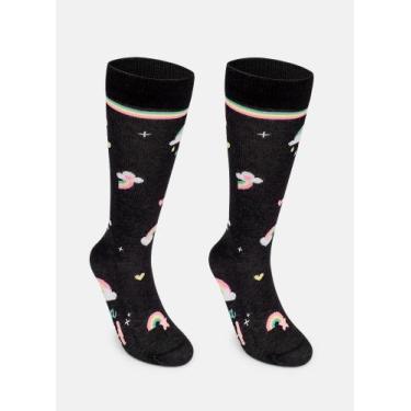 Imagem de Meia Cano Puket Menina Arco Íris Preto 23 A 33, Preto, 23 A 27