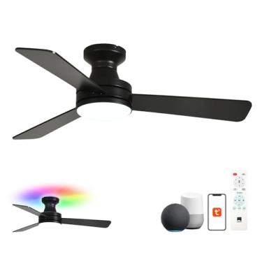 Imagem de Orison Ventoinhas de teto inteligentes com luzes – montagem embutida de perfil baixo de 106.7 cm, luz de fundo RGB e LED regulável, compatível com Alexa e Google, reversível de 6 velocidades, controle