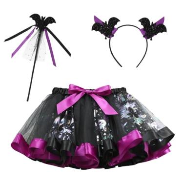 Imagem de Happy Cherry Conjunto de saia tutu de bruxa infantil com chapéu, fantasia de festa de Halloween, Roxo, preto, 4-6 Anos
