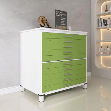 Imagem de Mapoteca 10 Gavetas 120,4cm X 122,3cm Aço Branco/Verde Miró