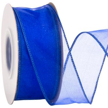 Imagem de Zofrud Fita com fio de organza real de 3,5 cm – Fita transparente de 20 metros com borda metálica para embrulho de presente, laços, arranjos florais, artesanato e decorações de casamento