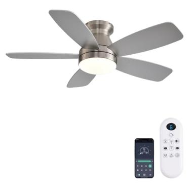 Imagem de JSAITEE Ventiladores de teto com luzes, ventilador de teto de perfil baixo de 106 cm com luz e controle remoto/aplicativo, montagem embutida, reversível, 3 CCT, regulável, sem ruído, ventilador de