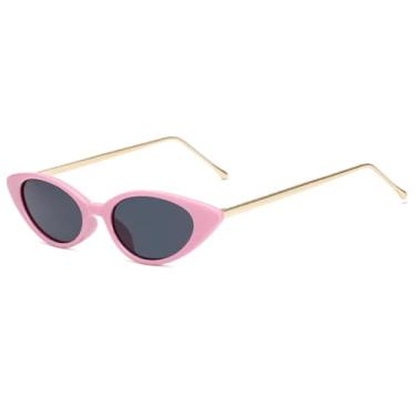 Imagem de Óculos de sol gatinho pequeno feminino, óculos de sol fashion para mulheres, óculos de grau feminino UV400 (rosa e cinza)