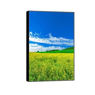 Imagem de Impressão em tela de paisagem-Flower Field Clouds-Nature Wall Art Painting-Black Frame Decoration Poster para sala de estar moderna 50x75cm20x30in