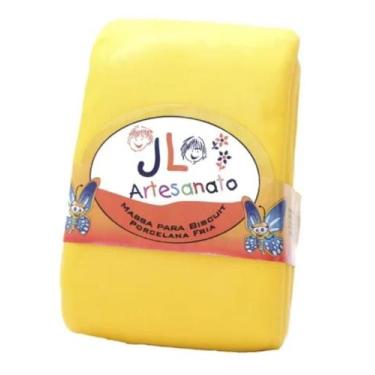 Imagem de kit 02 Massas de Biscuit JL Artesanato Colorida ou Branca 90g, Amarelo