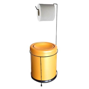 Imagem de Kit Suporte Porta Papel Higiênico Chão Com Lixeira 6,3L Basculante Ban
