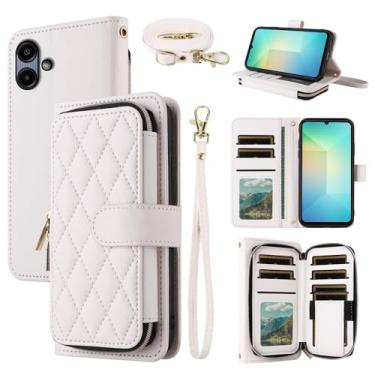Imagem de Dswteny Argyle Capa carteira para Samsung Galaxy A06 5G com alça de ombro de pulso, bolsa de couro PU flip suporte para cartão de crédito acessórios capa de celular para Ao6 A 06 4G LTE mulheres