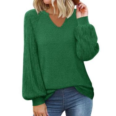 Imagem de Blusas de crochê Sweater Messic com decote em V e manga fofa para mulh
