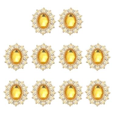 Imagem de PATIKIL 10 peças de botões de strass, strass costurados com base de metal pedras espelhadas para artesanato enfeites para roupas, sapatos, chapéus, bolsas, amarelo