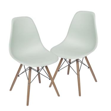 Imagem de Cadeira Charles Eames Design Clássico com Encosto Anatômico, Assento Ergonômico e Pernas de Madeira Natural para Sala, Escritório ou Jantar - Unidade ou Kit (2, Verde Claro, Adulto)