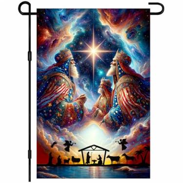 Imagem de BlissYard Bandeira de jardim de Natal três homens sábios estrela de Belém presépio bandeira religiosa decoração de quintal ao ar livre 30,5 x 45,7 cm faixa dupla face para jardim frontal varanda