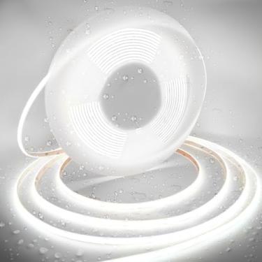 Imagem de AXMOTUT Fita de luzes LED COB à prova d'água IP68, luz do dia 6000K branca ao ar livre 24 V regulável fita LED iluminação 5 m de alta densidade, 3000 lm +, 1600 LEDs, (fonte de alimentação não