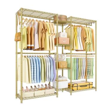 Imagem de Ulif Suporte para roupas E4, suporte para roupas resistentes, sistema de armazenamento independente de metal para organização de roupas pode ser em forma de L com prateleiras e cabides, carga máxima