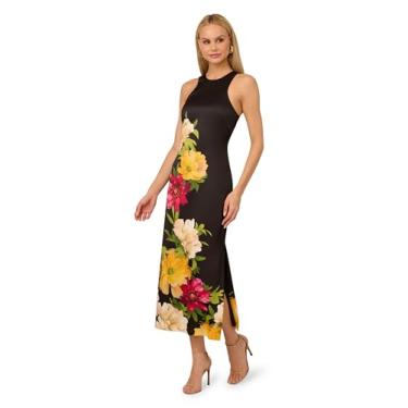 Imagem de Adrianna Papell Vestido midi de cetim estampado feminino, Preto Multi, 50