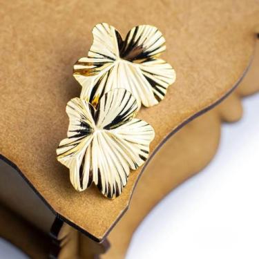 Imagem de Brinco De Flor Orgânico Plissado Banhado a Ouro 18 K - DRoss