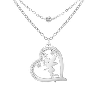 Imagem de EUEAVAN Colar de princesa Wendy Tinkerbell, duende, dançarina mágica, balé, coração, pingente de zircônia cúbica, joia de asas de anjo, joia de conto de fadas, presente para mulheres, Medium, Aço