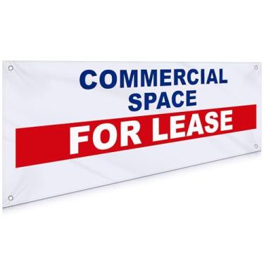 Imagem de Hahafelt Placa de vinil "Commercial Space for Lease" de 46 x 121 cm, placa de aluguel de publicidade externa durável e resistente, com ilhós de metal, faixa de marketing de aluguel de negócios