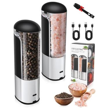Imagem de Conjunto de moedor elétrico de sal e pimenta recarregável para USB, moedor de pimenta por gravidade ajustável automático, recarregável na cozinha, conjunto de saleiro e pimenteiro, capacidade de 80 ml