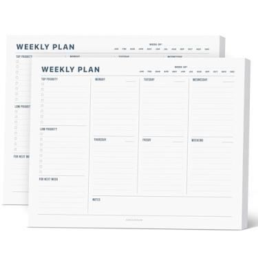 Imagem de Bloco de notas planejador semanal, bloco removível de 21,6 x 28 cm – 70 folhas sem data, organizador de deck de agenda diária com prioridades, lista de tarefas e lista de verificação para escola
