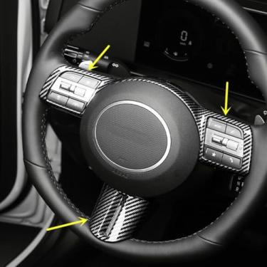 Imagem de ZiWen Acessórios de capa de volante para Hyundai Sonata Kona 2024 2025 2026 Tucson Santa Cruz 2025 2026 (impressão de fibra de carbono)