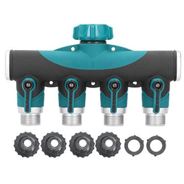 Imagem de Divisor de mangueira de 4 vias com entrada de alumínio, 4 saídas, revestimento de borracha TPR e PVC, rotação de 360 graus para torneira ao ar livre, irrigação por gotejamento