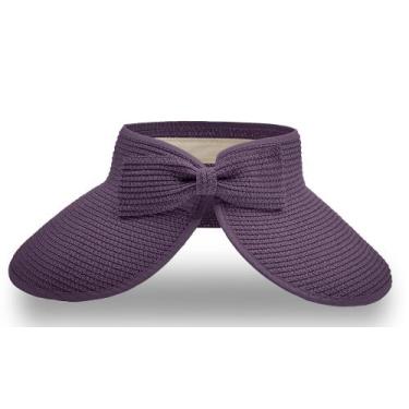 Imagem de Viseira de verão de palha EMEM Apparel feminina roxa UPF 50+