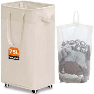 Imagem de Cesto de roupa suja CHICVITA dobrável com rodas 75L Ivory