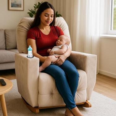 Imagem de Poltrona de Amamentação Balanço Antonella Puff - Moveis Águias, BegeCl