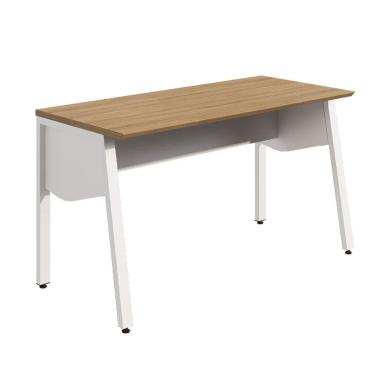 Imagem de Mesa Escrivaninha 135cm com Tampo Chanfrado e Pés Metálicos Industrial Executive Macadâmia / Branco