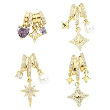 Imagem de UR URLIFEHALL Pingentes de coração de estrela de zircônia cúbica de 4 peças, 4 cores, imitação de pérola, europeu, grande orifício, pingentes para fazer joias DIY