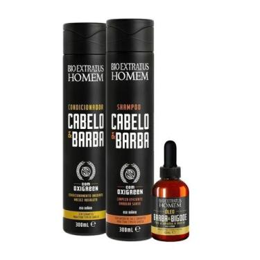 Imagem de Kit Homem 1 Shampoo 300ml 1 Condicionador 300ml 1 Óleo 40ml Bio Extrat
