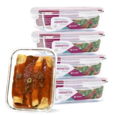 Imagem de Conjunto 5 Potes Vidro Hermético Mantimentos Marmita 1040ml - U4home, 