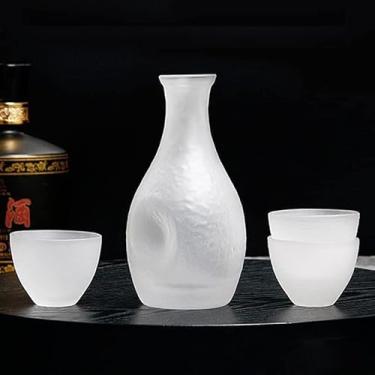 Imagem de Conjunto de saquê, copos decantadores de vidro fosco, garrafa de 290 ml e 3 copos de saquê (50 ml cada) conjunto de taças de vinho