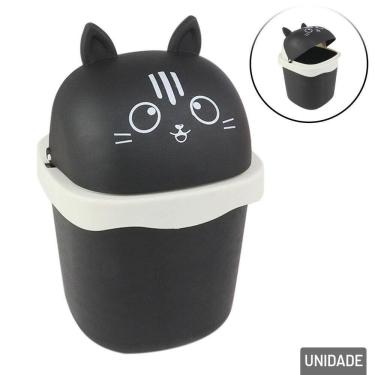 Imagem de Lixeira de Plástico 1,5L Gato Preta - Tudo em Caixa