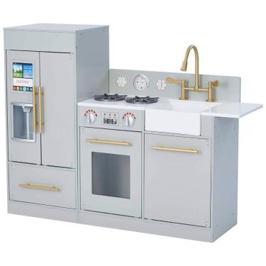 Imagem de Cozinha Infantil em Madeira com Geladeira, Fogão e Pia para Crianças Acima de 3 Anos, Teamson Kids, Cinza