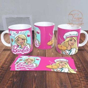 Imagem de Caneca Porcelana Branca Brilhante Barbie Confeiteira Presente Aniversá