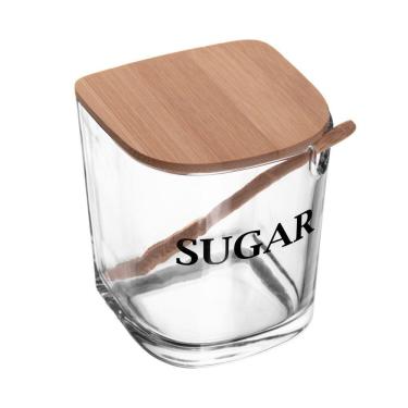 Imagem de Açucareiro de Vidro C/Tampa e Colher de Bambu Basic 11x9cm Wolff