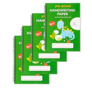 Imagem de Learning Owl Caderno de prática de caligrafia forrado A4 para crianças – Linha média pontilhada, encadernação em espiral, pré-K, jardim de infância, 100 páginas grossas (4, verde Dino)