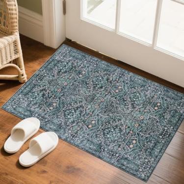 Imagem de WEZVIX Tapete de entrada lavável 5 x 7,5 cm, retrô, verde, antiderrapante, vintage, pequeno tapete para quarto, cozinha, sala de aula, banheiro, entrada de quarto de criança