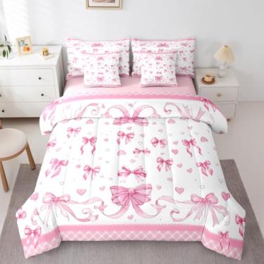 Imagem de Feelyou Conjunto de edredom com laço rosa, 7 peças, cama casal, princesa, sonhadora, para crianças, meninos, meninas, decoração de quarto, respirável, macio e leve de microfibra