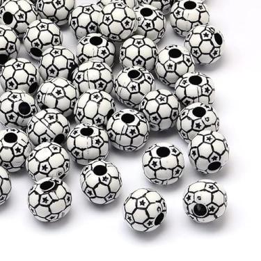 Imagem de 50 contas de acrílico de futebol de 12 mm redondas esportivas bola de futebol espaçador contas grandes para colar faça você mesmo, pulseira, brinco, joias, artesanato, preto