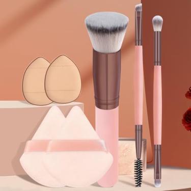 Imagem de Conjunto de 7 peças de pincéis de maquiagem e puff, esponjas de maquiagem em pó, macias e fofas para se ajustar à pele (rosa)